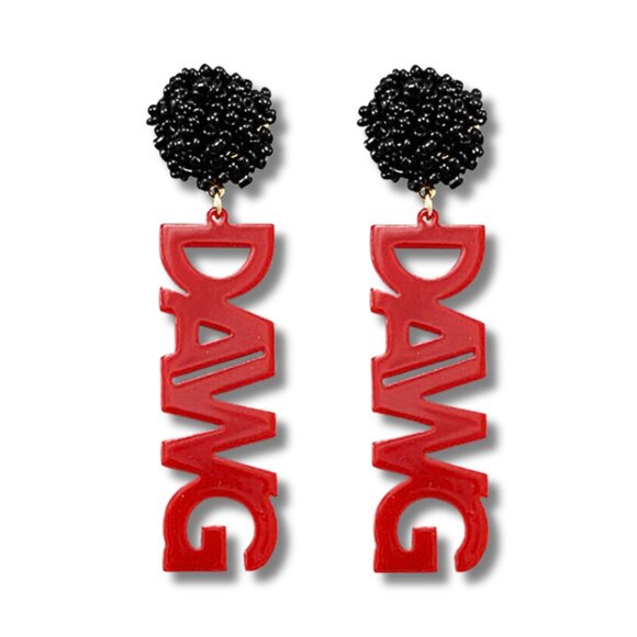 UGA DAWG Bead Acrylic Football Team Word Earrings - Picture 1 of 2